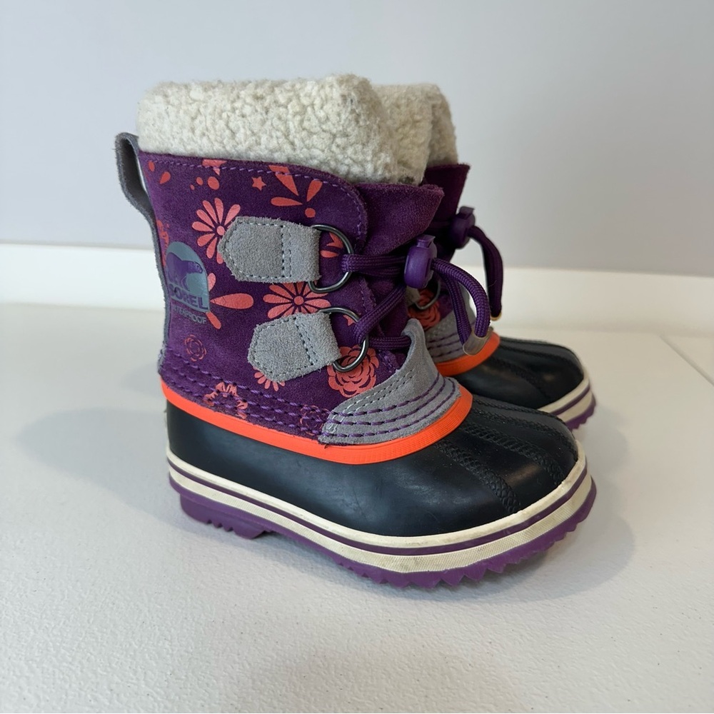 Sorel Kids Girls Purple Pink Floral Winter Snow Boots Size 8